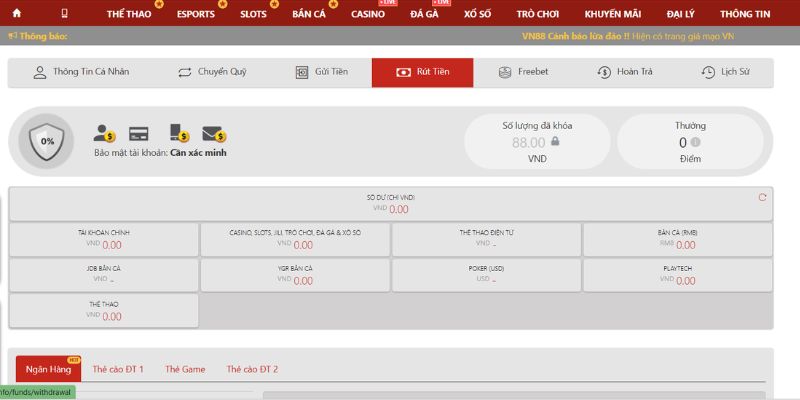 Sảnh rút tiền VN88